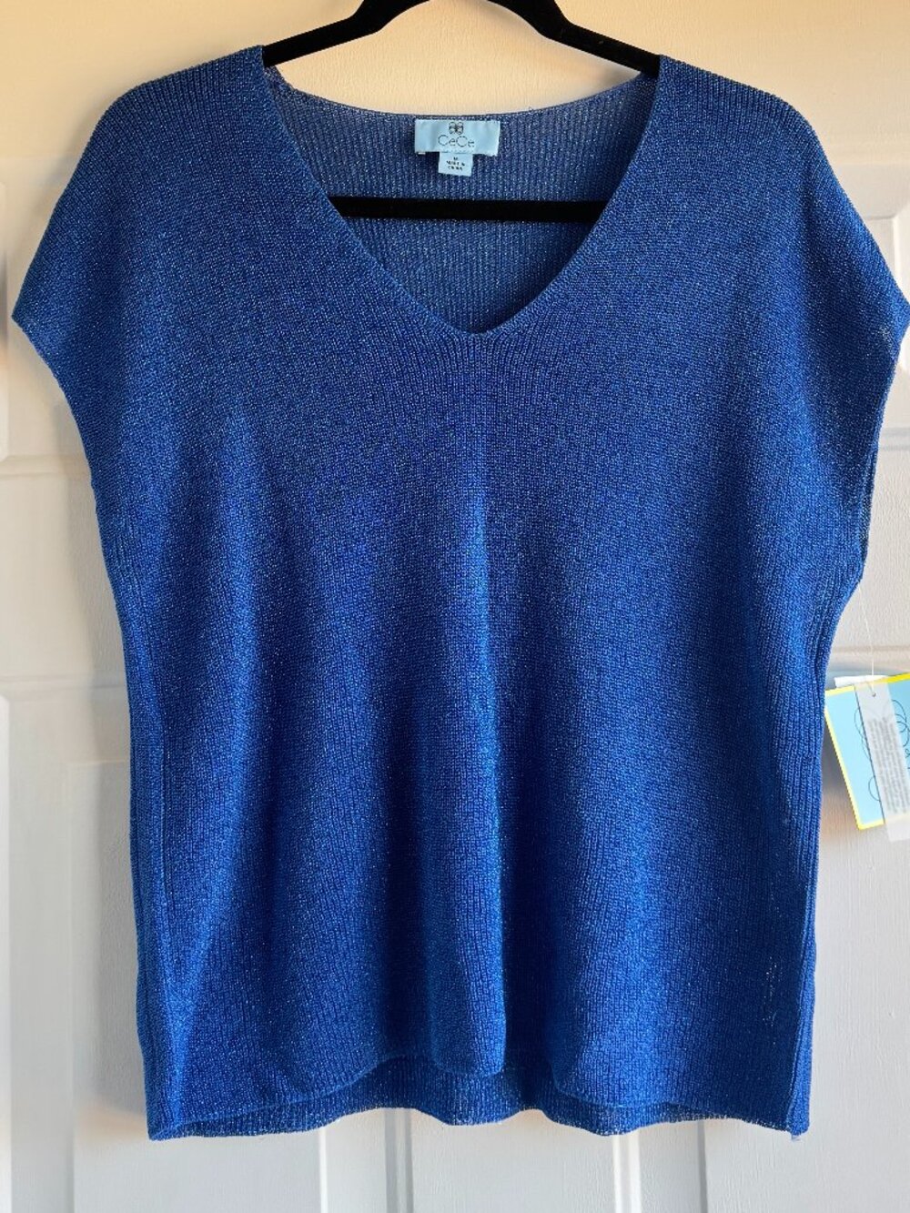 NWT CeCe Blue Metallic Knit Top